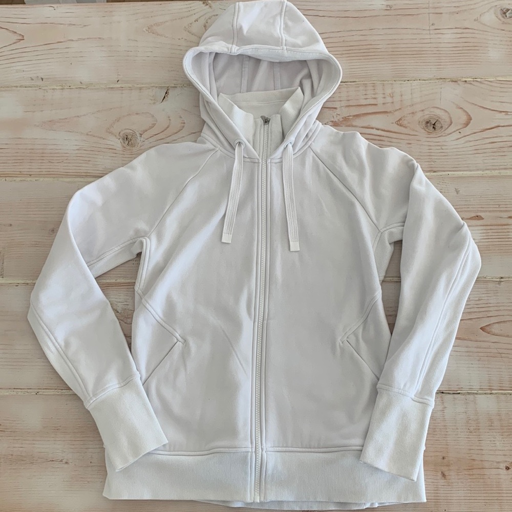 Athleta full zip triumph hoodie jacket in white size medium Cotton Blend